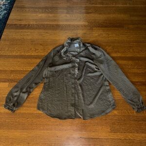 CAbi Metallic Brown Ruffled Blouse